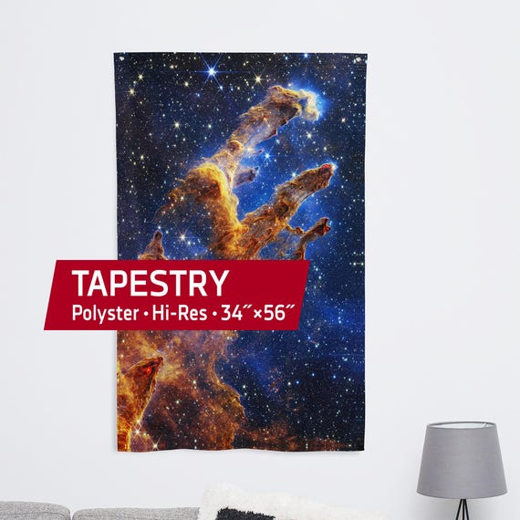 JWST Pillars of Creation 2022 (James Webb/JWST). Eagle Nebula M16 — Tapestry. Flag, banner. Space poster, space decor, space wall tapestry