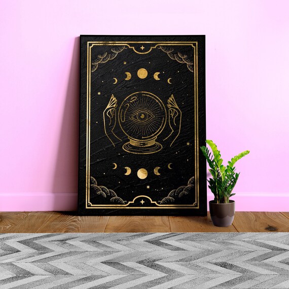 Gold Mystical Tarot card: Magic ball — tarot card, art deco poster, esoteric poster, spiritual art print, retro poster