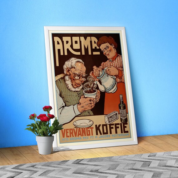 Retro Holland Coffee Poster — 1950s Dutch kitchen print, vintage café wall art, mid-century coffee decor, espresso lover gift