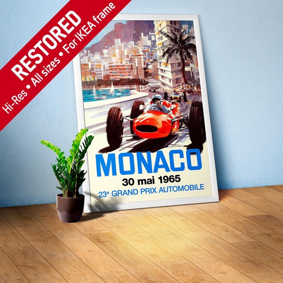 Monaco Vintage F1 Grand Prix, 1965 poster — Vintage Formula 1 poster, Monaco Grand Prix poster, retro travel poster, retro travel art