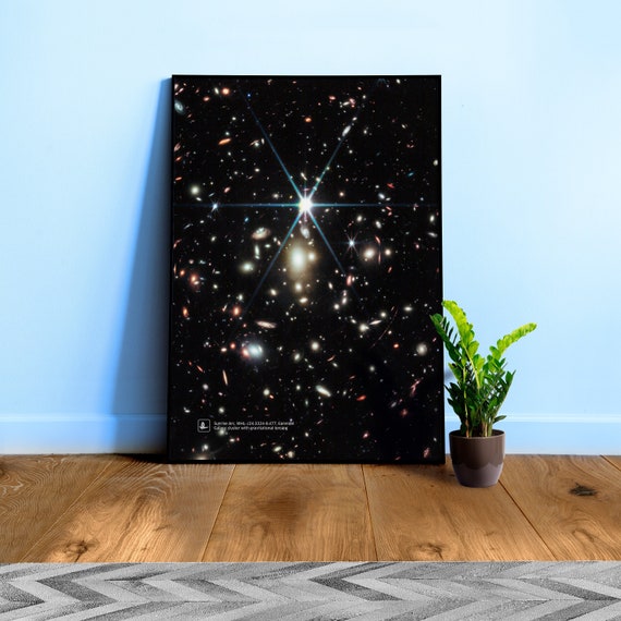 Sunrise Arc. Galaxy cluster with gravitational lensing (James Webb/JWST) — space poster. Science poster, space photo, space art,jwst picture