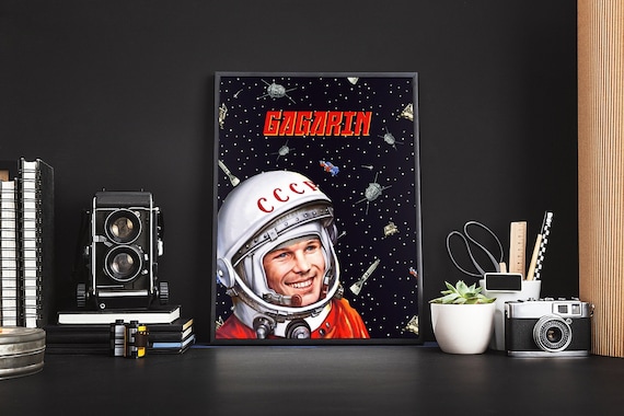 Gagarin, First man in space, USSR, Gagarin space art [Sovietwave] — Soviet vintage space poster, propaganda poster, Soviet space