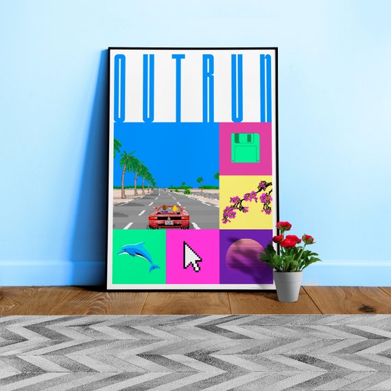Outrun — abstract poster, retrowave print, vaporwave geometric art, 1980s print, modern art