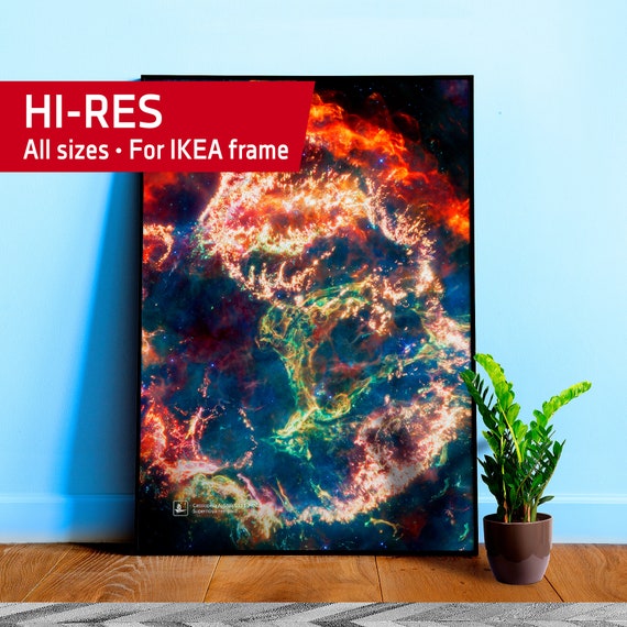 Cassiopeia A (James Webb/JWST). Supernova remnant (MIRI Image) — Space poster. Science poster, space photo, space art, jwst picture