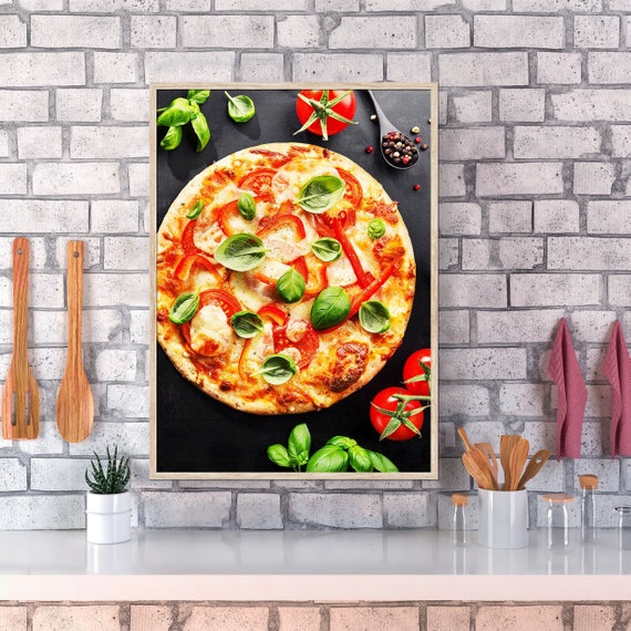 Italian Pizza Wall Art – Rome Food Poster, Rustic Kitchen Decor, Minimalist Pizza Print, Blackboard Style Italy Cuisine Artwork