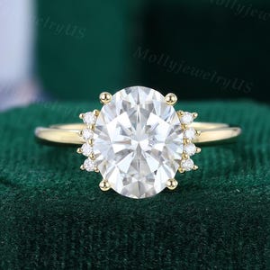 Oval cut 8*10mm Moissanite engagement ring Vintage yellow gold diamond ring Simple marriage ring Delicate bridal ring Inspired promise gift