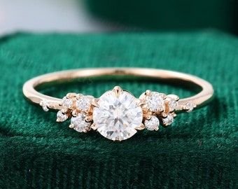 Cluster engagement ring vintage solid 14K Rose gold Unique Moissanite engagement ring women diamond wedding Bridal Anniversary ring