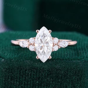 Marquise Schnitt Moissanit Verlobungsring Vintage Rose Gold Brautring Diamantring Frau Ehering Versprechensring Jahrestagsgeschenk für sie