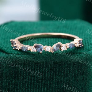 Unieke alexandriet trouwring vrouwen vintage trouwring roségouden moissaniet ring halve eeuwigheid marquise geslepen peervormige bijpassende ring