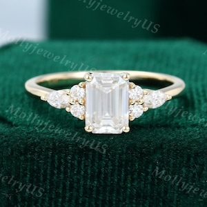 5*7 MM Emerald cut Moissanite engagement ring vintage yellow gold Marquise diamond ring Cluster ring unique ring engagement Anniversary ring