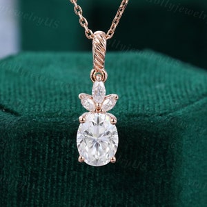 Oval cut Moissanite pendant necklace twist flower pendant diamond necklace Rose gold Unique Marquise cut necklace wedding Bridal Anniversary