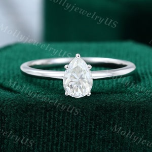 Pear shaped Moissanite engagement ring white gold unique minimalist engagement ring women simple art deco Moissanite Promise wedding ring