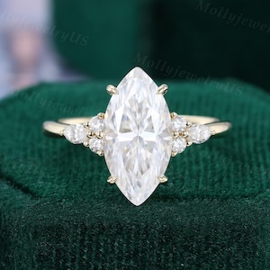 7*14mm Marquise cut Moissanite engagement ring vintage yellow gold Unique Cluster engagement ring women diamond wedding Anniversary gift