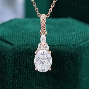 Oval cut Moissanite pendant necklace twist pendant diamond necklace Rose gold Unique Marquise cut necklace wedding Bridal Anniversary gift