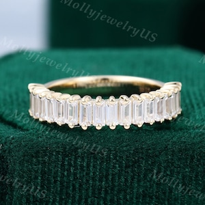 Unikat Trauring Frauen Vintage Baguette Gelbgold Gelbgold Halbe Eternity Stacking Passendes Band Brautring Versprechen Geschenk
