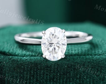 Solitaire ring Unique Simple engagement ring white gold ring Oval cut Moissanite engagement ring Bridal ring Anniversary gift for her