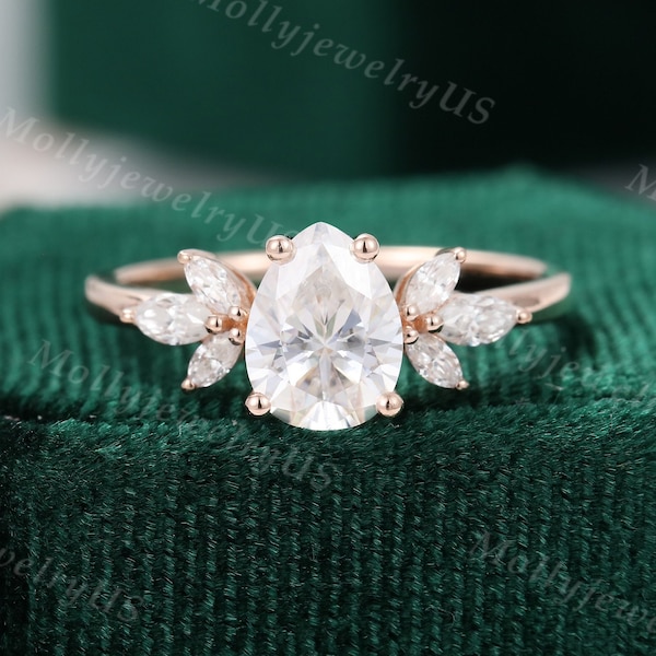 Tropfen Moissanite Verlobungsring Jahrgang Einzigartige Marquise geschliffene Diamant Cluster Verlobungsring Roségold Hochzeit Brautgeschenk für Frauen