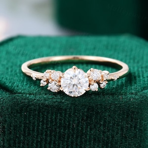 Cluster engagement ring vintage solid 14K Rose gold Unique Moissanite engagement ring women diamond wedding Bridal Anniversary ring