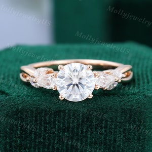 Unique Moissanite engagement ring Vintage Rose gold Marquise cut engagement ring women Pear shaped Bridal Diamond Promise Anniversary ring