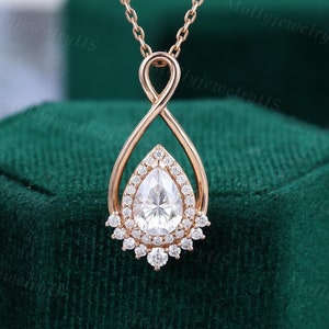 Pear cut Moissanite pendant necklace twist cluster pendant necklace diamond necklace Rose gold Infinity Twist Unique necklace wedding bridal