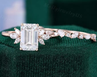 1.50CT Pear Moissanite & Pink Opal Engagement Ring Set - 14k Rose