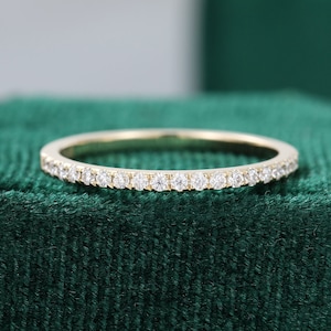 Wedding band women Moissanite wedding band vintage Unique Half eternity Yellow gold band Stacking ring matching band bridal promise band