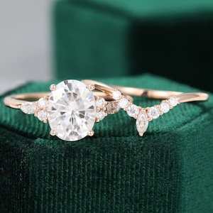 Oval Moissanite engagement ring set vintage Cluster unique engagement ring rose gold Marquise Diamond wedding Bridal Promise gift for women