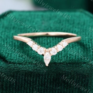 Curved wedding band vintage rose gold wedding band women Unique Marquise cut Diamond ring  Moissanite ring  Bridal Matching promise gift