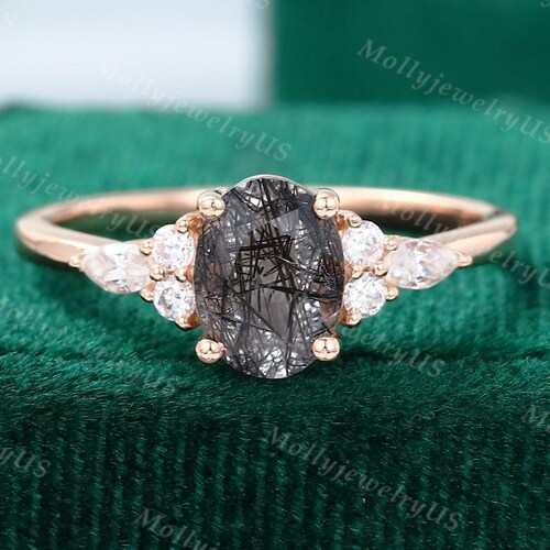 Oval Cut Black Onyx Engagement Ring Vintage Diamond Cluster - Etsy