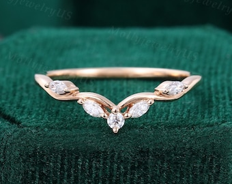 Gebogen roségouden trouwring vintage marquise moissaniet trouwring diamanten trouwring stapelring bijpassende ring sierlijke bruidsring