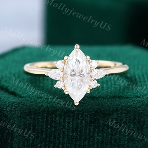 Marquise cut Moissanite engagement ring vintage yellow gold Unique Cluster engagement ring women pear diamond ring Bridal Anniversary gift