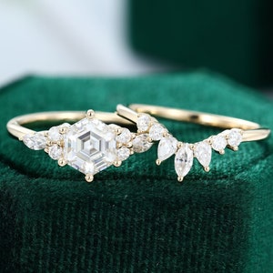 Hexagonschliff Moissanit Verlobungsring Gelbgold Unikat Cluster Verlobungsring Diamant Vintage Marquise Jubiläumsring förmig