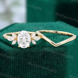 Oval cut Moissanite engagement ring set vintage unique yellow gold engagement ring woman Marquise Cluster Diamond Minimalism wedding ring