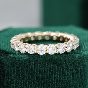 Full eternity wedding band vintage yellow gold Unique Moissanite wedding band women Antique Stacking Matching bridal promise gift for her