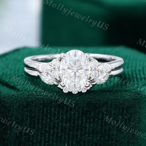 Oval Cut Moissanite Engagement Ring Set Vintage Diamond White Gold ...