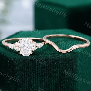 Oval cut Moissanite engagement ring set vintage unique rose gold engagement ring woman Marquise Cluster ring Diamond wedding Bridal ring