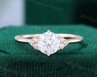 Unique Diamond cluster ring rose gold engagement ring women Brilliant Moissanite engagement ring vintage Bridal jewelry Anniversary ring