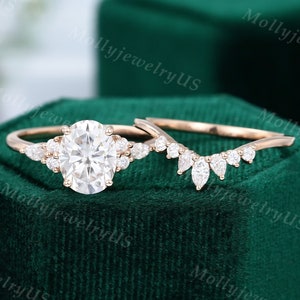 7*9mm Oval Moissanite engagement ring set vintage unique rose gold engagement ring women Marquise Diamond wedding Bridal Anniversary gift