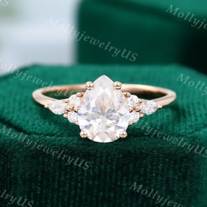 7*9mm Pear cut Moissanite engagement ring vintage ring Unique Cluster Rose gold ring engagement ring Marquise cut Diamond ring Bridal ring