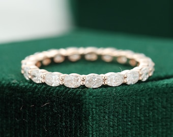 Rose gold wedding band women Unique Oval cut Moissanite wedding band vintage Full eternity Antique Stacking Matching bridal promise gift