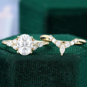 Oval Moissanite engagement ring set vintage yellow gold unique engagement ring women  Marquise Diamond wedding Bridal Anniversary gift