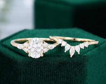 Anillo de compromiso ovalado Moissanite conjunto vintage único anillo de compromiso de oro amarillo mujeres Marquise Diamond boda regalo de aniversario nupcial