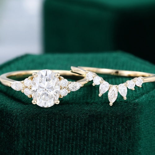 Oval Moissanite Engagement Ring Vintage Unique Marquise Cut - Etsy