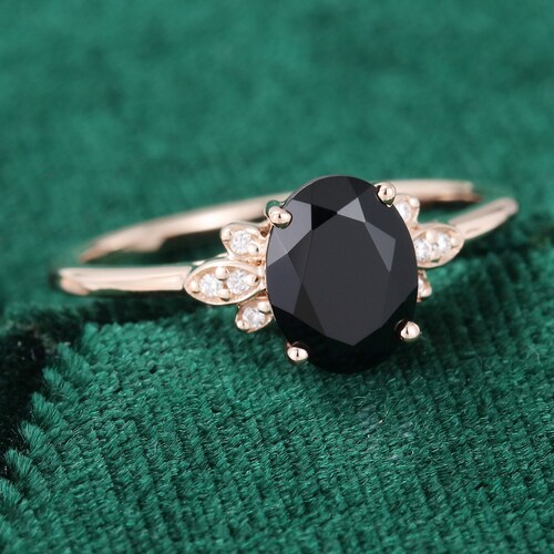 Emerald Cut Black Onyx Engagement Ring Vintage Diamond Cluster - Etsy