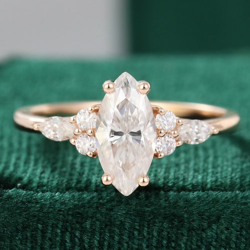 Unique Marquise Cut Diamond Cluster Engagement Ring White Gold - Etsy