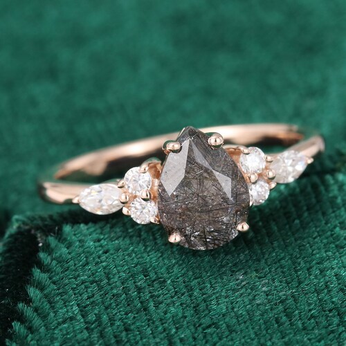 Pear Shaped Moonstone Engagement Ring Rose Gold Unique Cluster - Etsy