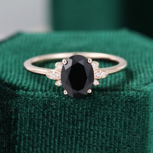 Oval Cut Black Onyx Engagement Ring Vintage Diamond Cluster - Etsy