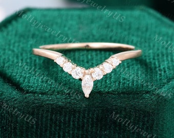 Banda de boda curva vintage banda de boda de oro rosa mujeres única marquesa corte diamante anillo Moissanite anillo nupcial a juego promesa regalo