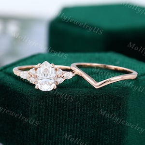 Pear shaped Moissanite engagement ring set vintage unique Rose gold engagement ring women Marquise Diamond wedding Promise Anniversary gift