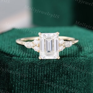 Emerald Cut Moissanite Engagement Ring Vintage Yellow Gold Marquise ...